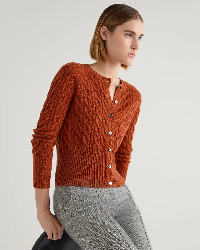 cardigan for winter nights -cardigan for winter nights -Women's Myla Cable Cashmere Cardigan Rust Orange