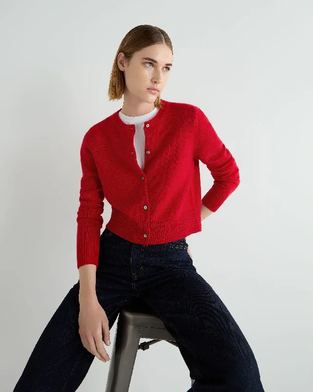 cardigan with gathered cuffs -cardigan with gathered cuffs -Women's Chunky Crop Cashmere Cardigan Riding Red