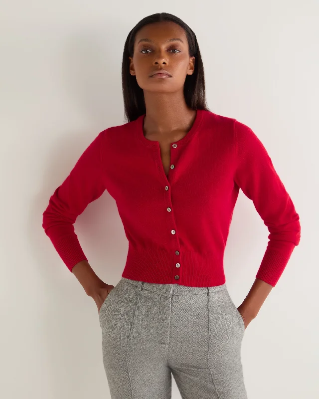 cardigan with deep cuffs -cardigan with deep cuffs -Women's Ivy Cropped Cashmere Cardigan Riding Red