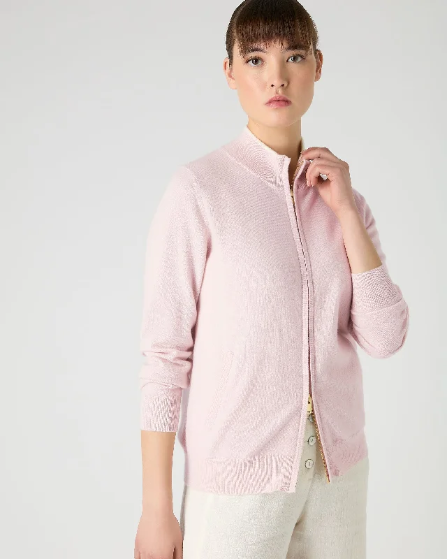 cardigan with twisted front -cardigan with twisted front -Women's Alisa Full Zip Cashmere Cardigan Quartz Pink