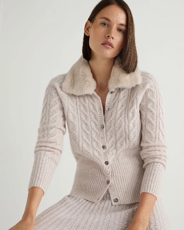 cardigan with button details -cardigan with button details -Women's Myla Fur Collar Cashmere Cardigan Frost White