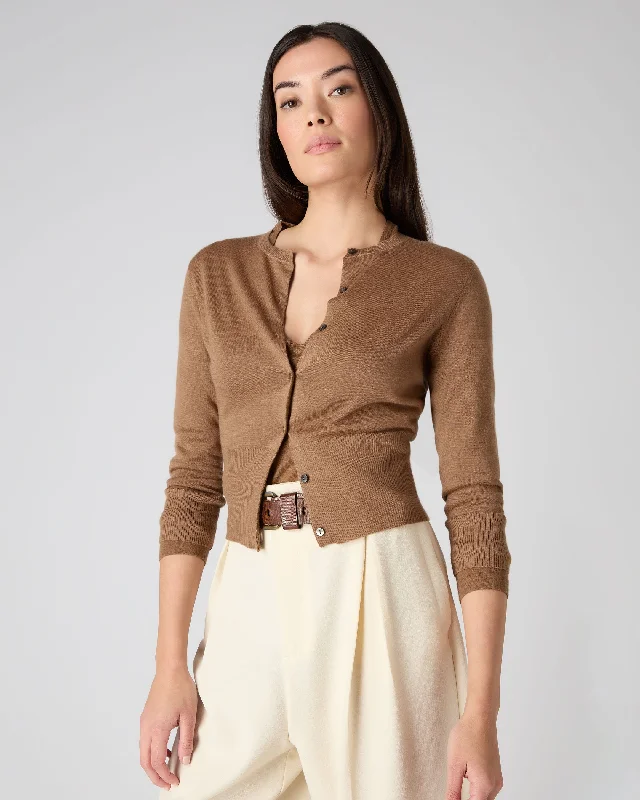 ochre wool cardigan -ochre wool cardigan -Women's Darcie Superfine Cashmere Cropped Cardigan Dark Camel Brown