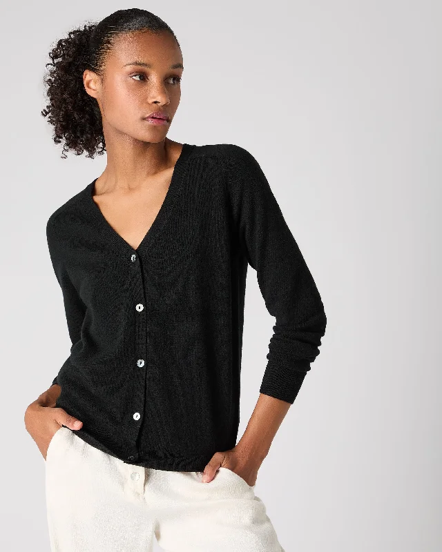 cardigan for chic style -cardigan for chic style -Women's Lara V Neck Cashmere Cardigan Black