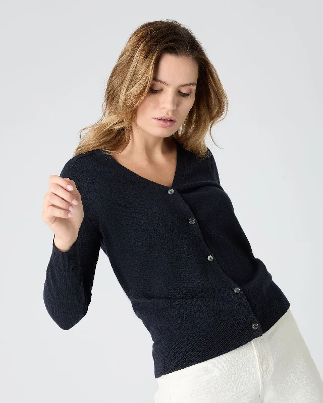 cardigan for chic layering -cardigan for chic layering -Women's Lara V Neck Cashmere Cardigan Navy Blue