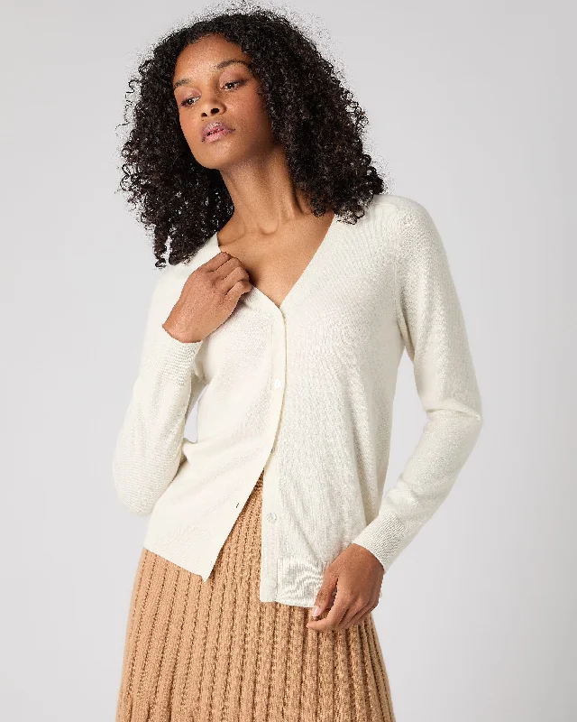 cardigan for stylish days -cardigan for stylish days -Women's Lara V Neck Cashmere Cardigan New Ivory White