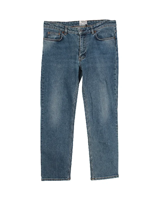 navy cargo pants for outdoors -Acne Studios Row Straight Cut Jeans in Blue Cotton Denim