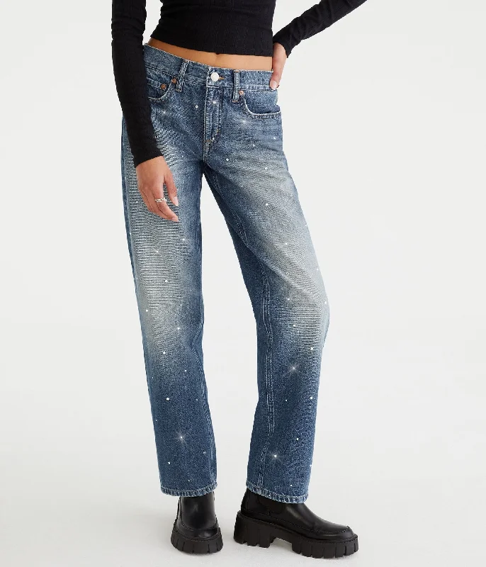 grey straight pants classic -Aeropostale Low-Rise Embellished Baggy Jean