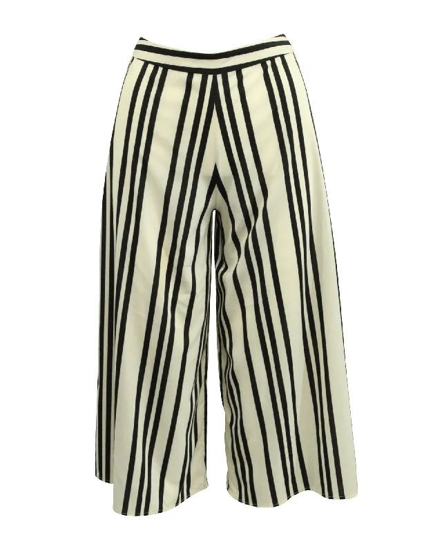 green sweatpants for gym -Alice + Olivia Striped Wide Leg Pants in White Polyester