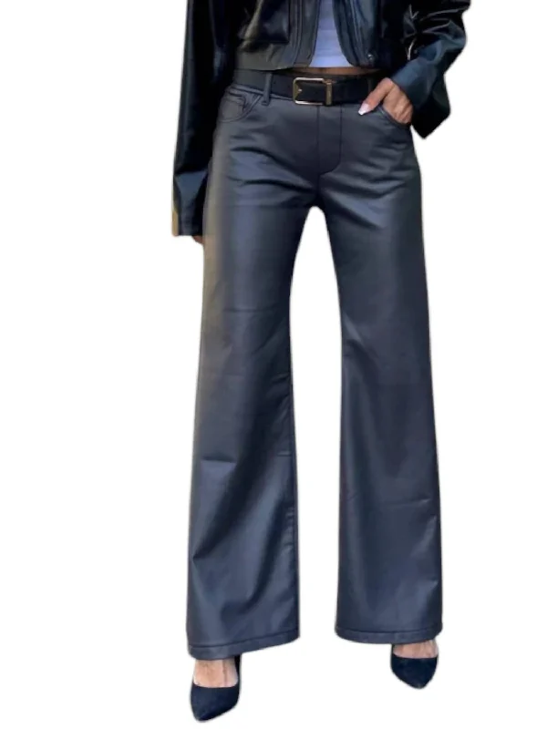 white leather pants edgy -Amanda Vegan Wide Leg Pants In Dark Gray