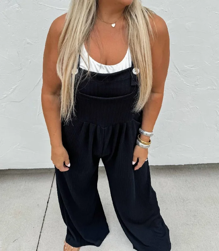 blue slim fit pants polished -Be Yourself Boho Overalls In Black