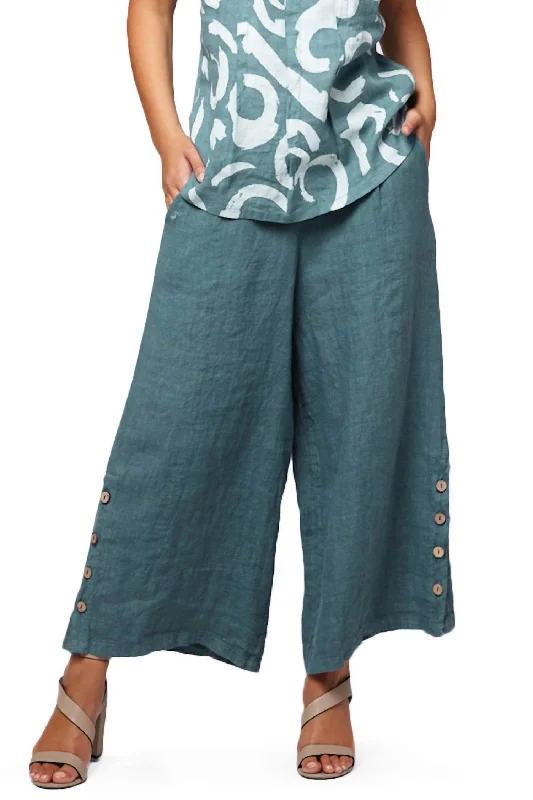 navy dress pants polished -Button Wide Leg Pant In Dusty Green