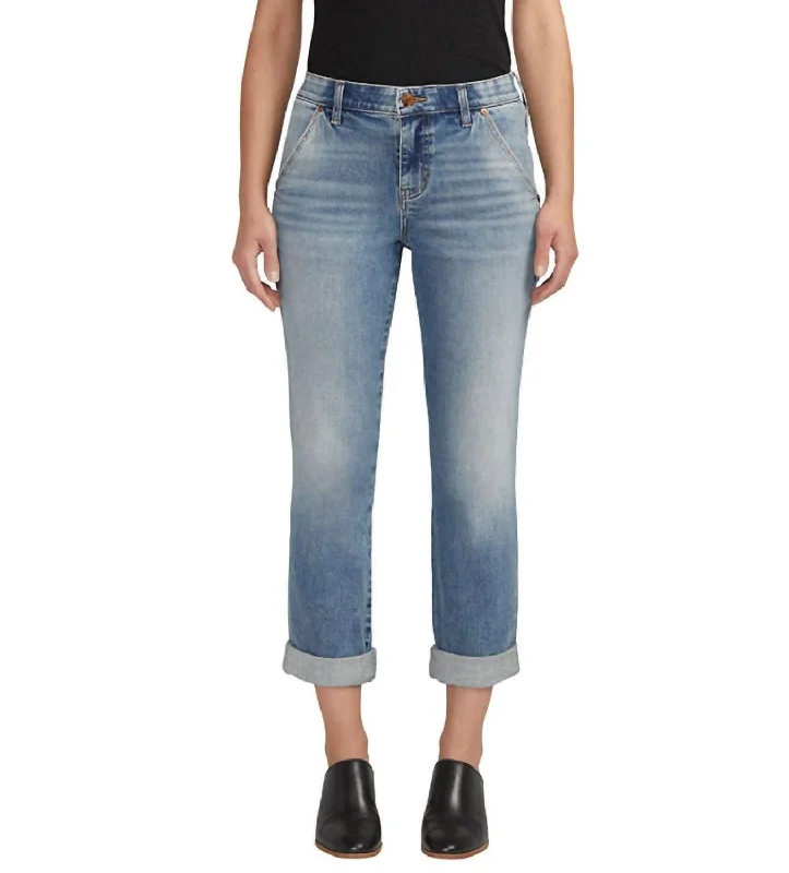 black straight pants versatile -Carter Mid Rise Girlfriend Jean In Mariner Blue