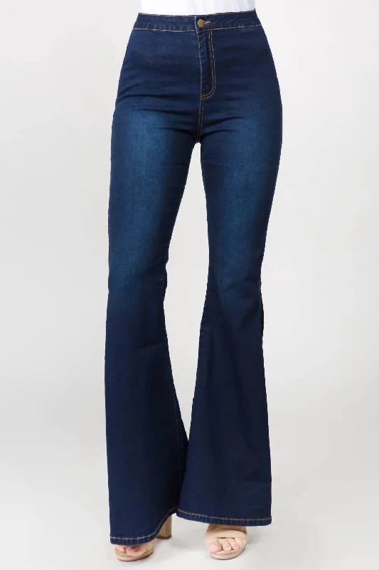 grey dress pants polished -Chic Side Slit Flare Jeans In Dark Blue