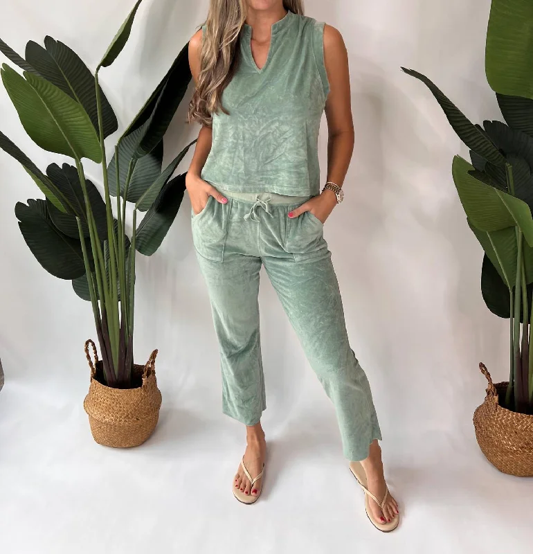 blue yoga pants breathable -Cropped Flare Pant In Green