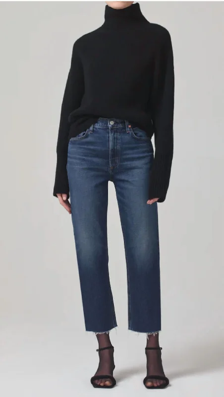 navy jogger pants comfy -Daphne Crop High Rise Stovepipe In Everdeen