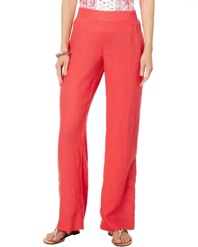 white leather pants edgy -Deri Linen Palazzo Pant In Mizner Red