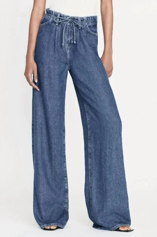 grey high waisted pants chic -Drawstring Wide Leg Jean In Ghost