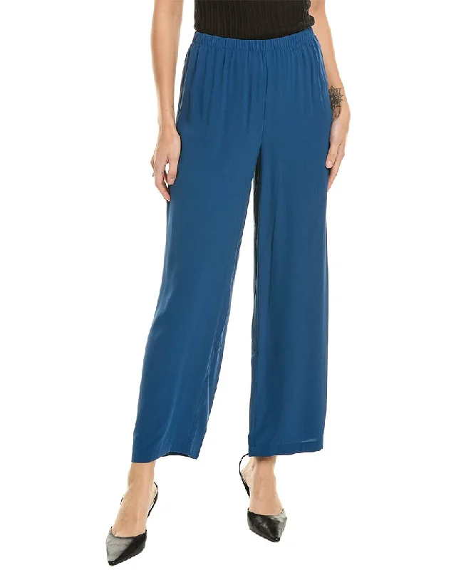 navy wide leg pants chic -EILEEN FISHER Silk Straight Ankle Pant