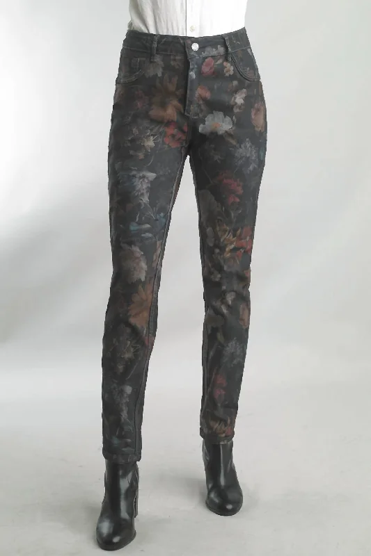 khaki skinny jeans pants chic -Floral Lee Reversible Jean In Floral/gray