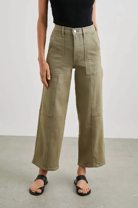 navy skinny jeans pants sleek -Getty Crop Utility Wide Leg Pant In Washed Olive