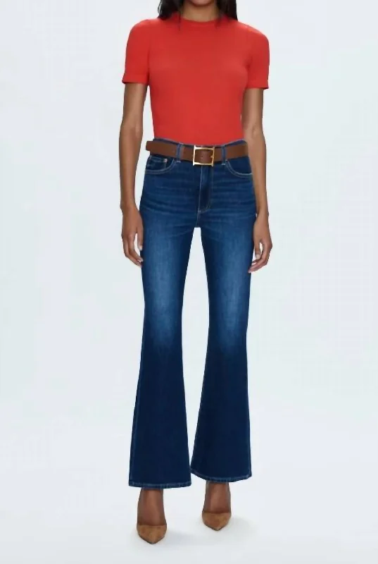 blue high waisted pants trendy -Haven Bootcut In Greenwich