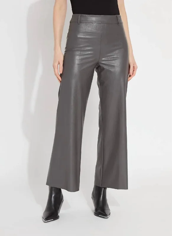 white slim fit pants sleek -Hi Waist Vegan Leather Wide Leg Pants In Gray Ash