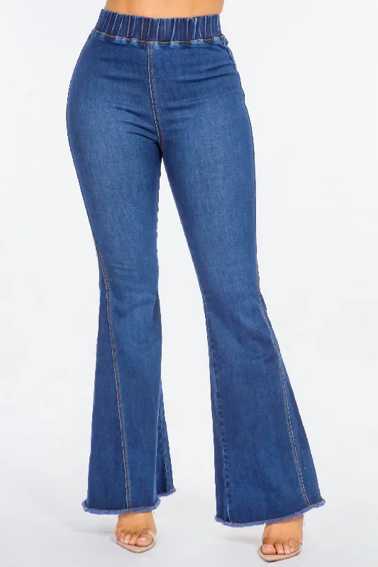 navy dress pants polished -High Waist Curvy Flare Jeans In Dark Blue