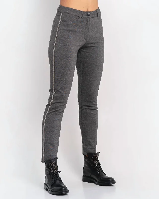 grey leather pants edgy -Jean With Side Stripe In Grey