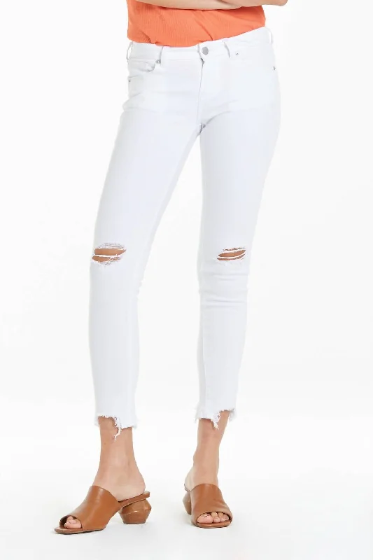 navy sweatpants comfy -Joyrich Mid Rise Ankle Skinny Jean In Optic White