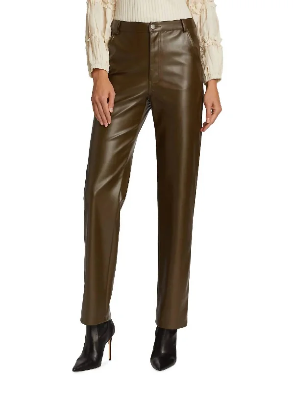 khaki yoga pants breathable -Lana Vegan Leather Trouser In Olive