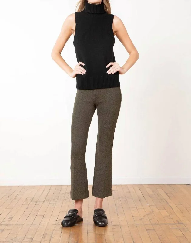 green yoga pants breathable -Leo Solid Boucle Pant In Olive