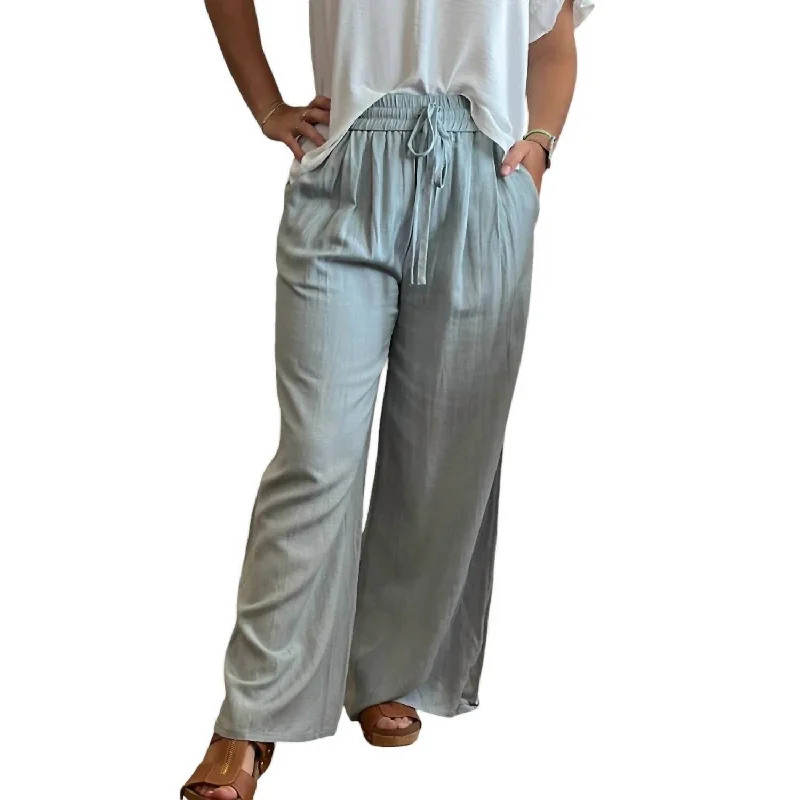 red skinny pants vibrant -Lightweight Wide Leg Pants In Dusty Blue