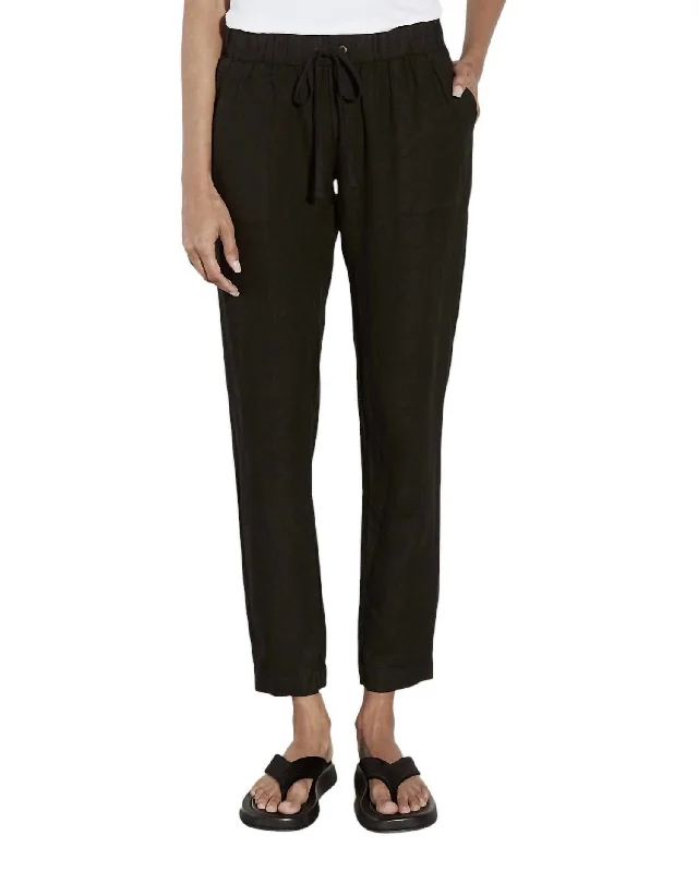 white straight pants versatile -Linen Easy Pants In Black