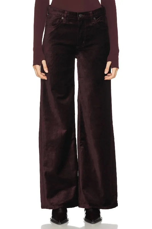 red cargo pants rugged -Loli Mid Rise Baggy Velvet Pants In Burgundy