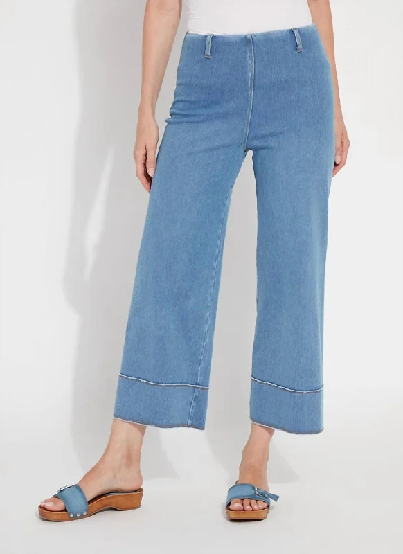 blue tailored pants for office -Margo Hi Waist Wide Crop Jeans In Bleached Blue