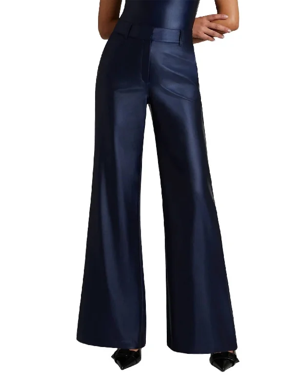 navy chino pants classic -Matte Metallic Wide Leg Trouser In Sapphire