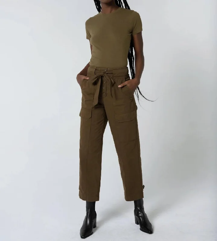 green slim fit pants sleek -Mia Utility Pant In Earth