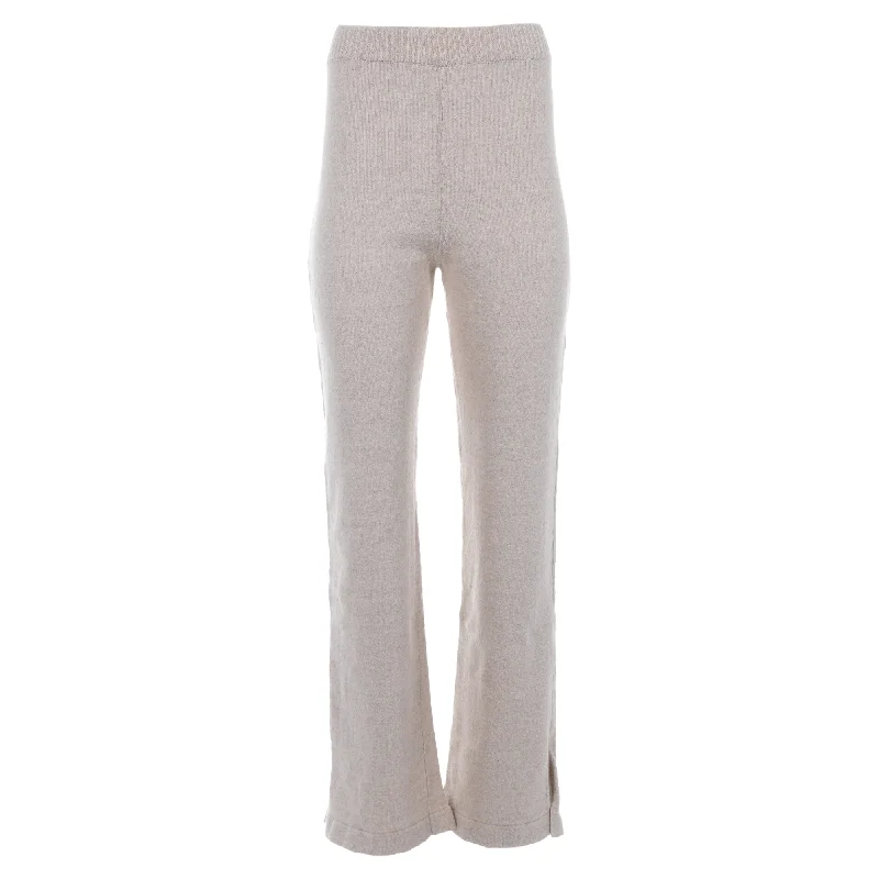 navy chino pants classic -Nanushka Knitted High-Waist Bell Pants in Beige Cotton