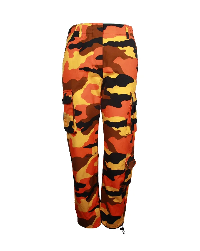 red wide leg pants trendy -Off-White Camouflage Printed Cargo in Orange Cotton