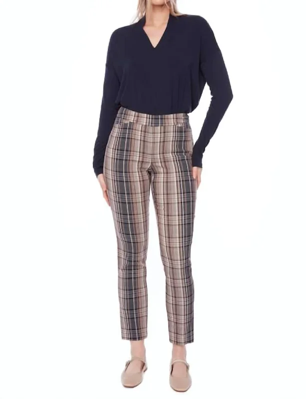 red tailored pants vibrant -Plaid Brown Pants In Multi