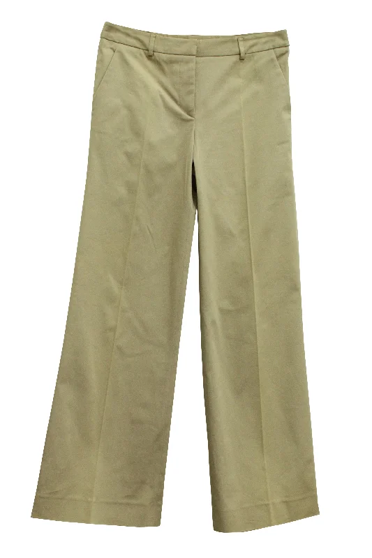 blue high waisted pants trendy -Red Valentino Flare Pants in Beige Cotton