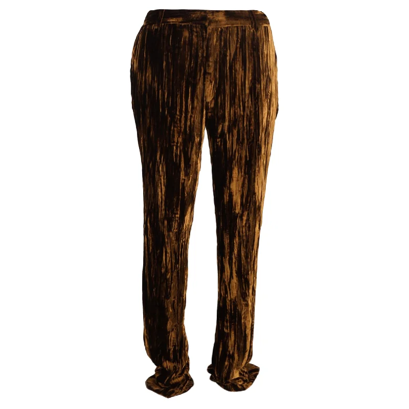 blue straight pants classic -Saint Laurent Straight-Leg Tapered Pants in Brown Velvet