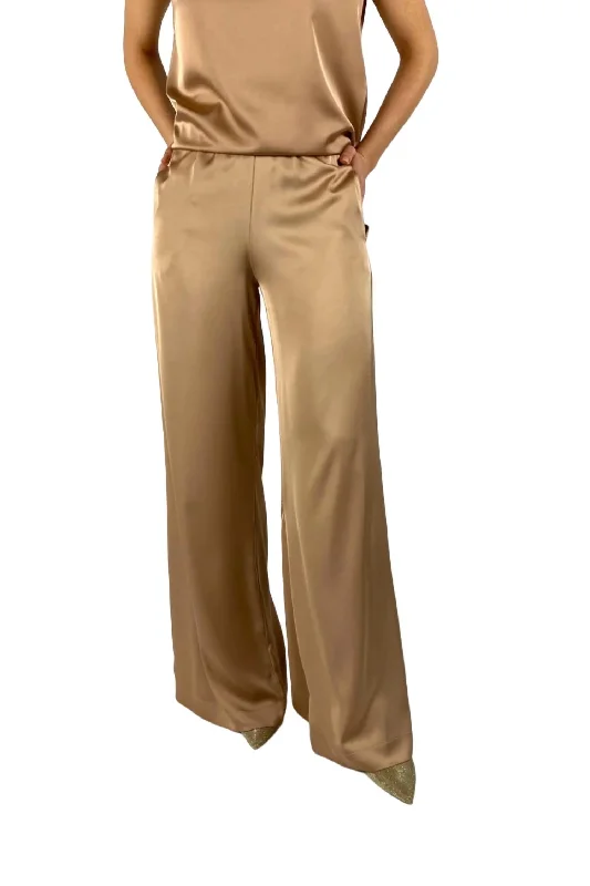 green slim fit pants sleek -Satin Look Pants In Copper