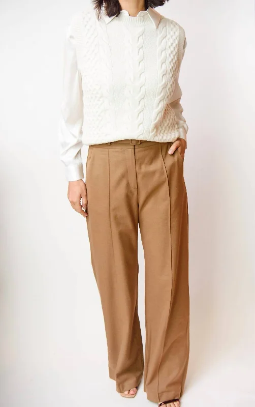 grey sweatpants for lounging -Tan Wide Leg Trouser