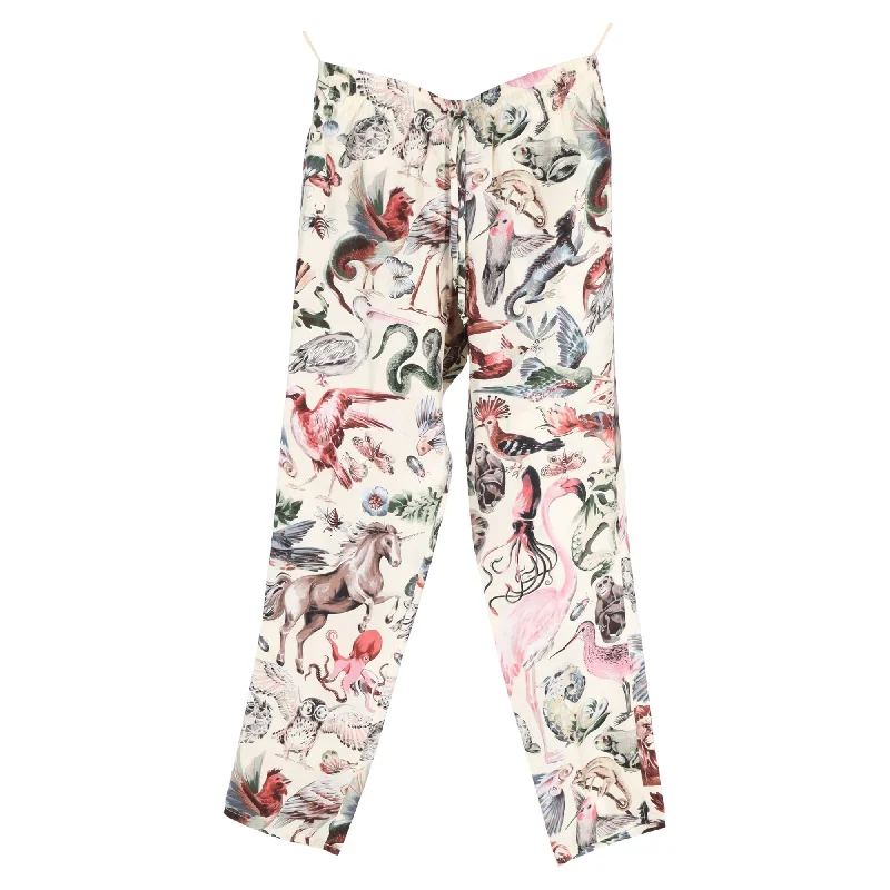 pink jogger pants cute -Valentino Garavani Safari Print Straight-Leg Pants in Multicolor Silk