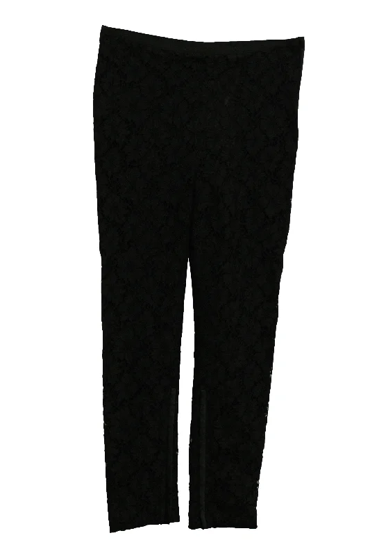 grey high waisted pants elegant -Valentino Lace Pants With Side Zip in Black Viscose