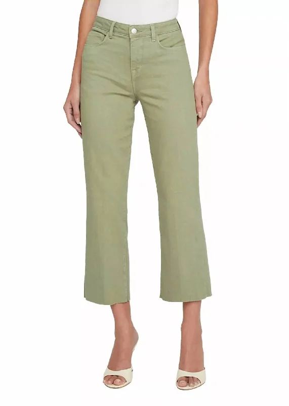 green yoga pants breathable -Wanda High Rise Crop Wide Leg Jean In Soft Army