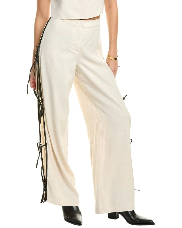 wide leg pants for office -WeWoreWhat Tie Slit Linen-Blend Pant