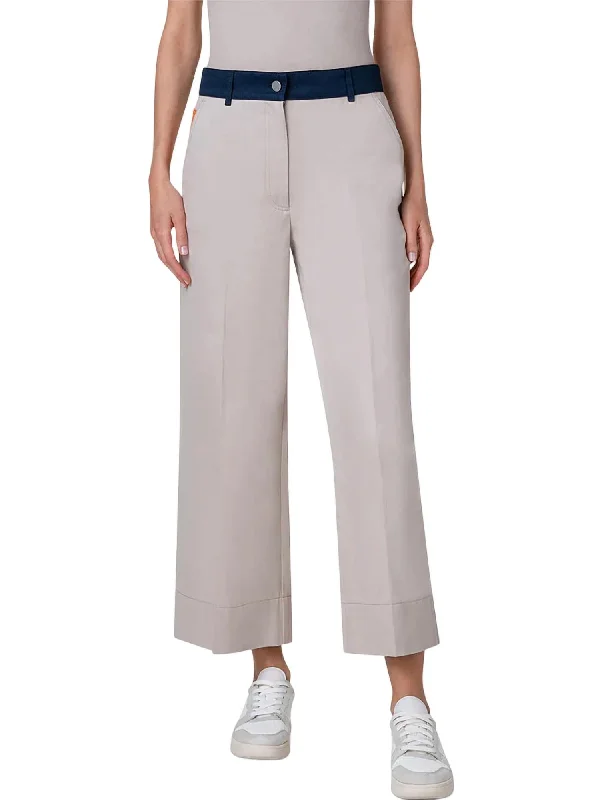 white slim fit pants sleek -Wide Leg Crop Pants In Beige/navy/orange