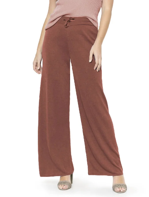 white tailored pants smart -Wide Leg Linen Knit Pant In Bronze